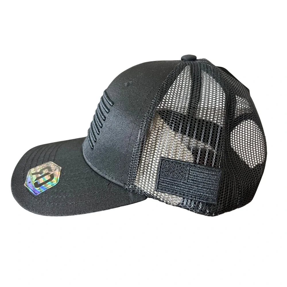 Runs Deep Tactical Mens Black American Flag Trucker Hat Adjustable Snapback Cap